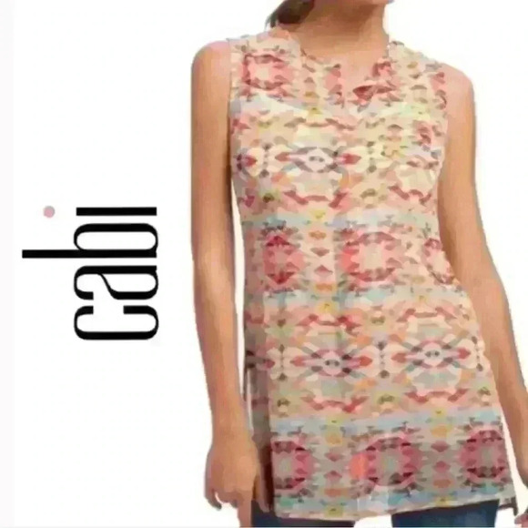 CAbi long sheer medium Avery Tunic colorful southwestern design - Picture 1 of 8